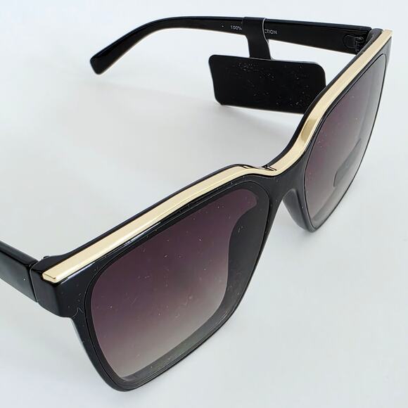 House of Harlow 1960 Black & Gold Square Cat Eye Sunglasses 100% UV - Picture 2 of 8